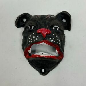 Vtg Bulldog Bottle Opener Cast Iron Wall Mount Bar Decor Pitbull Dog Mask 4"x4"